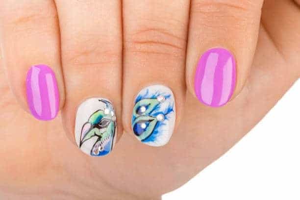 Peacock pink nail design for girl