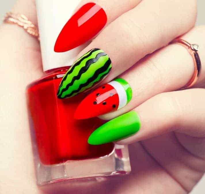 Watermelon nail design idea for women 