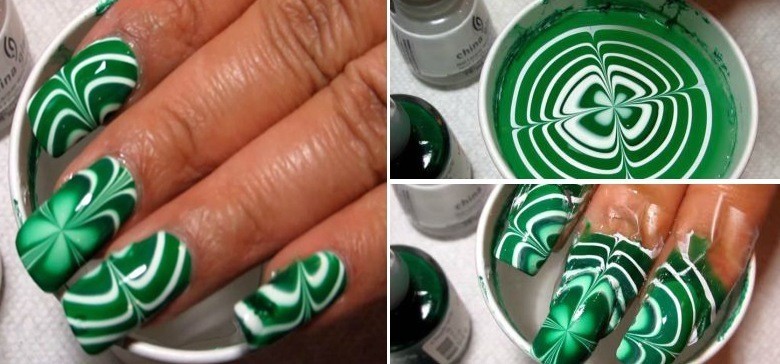 DIY Green Water Marble Nail Art