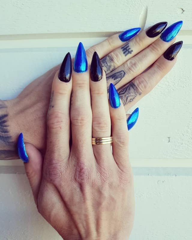 black and blue chrome nails