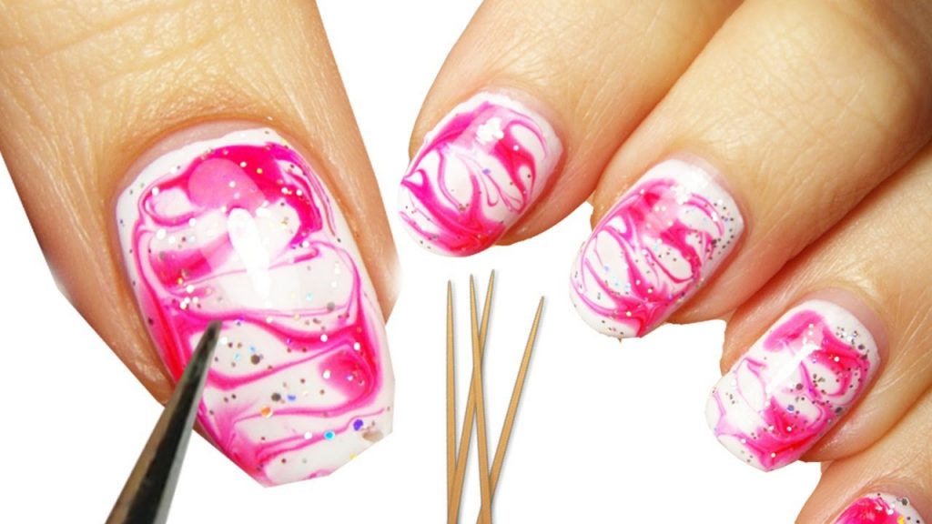 Pink Water Marble Nail design