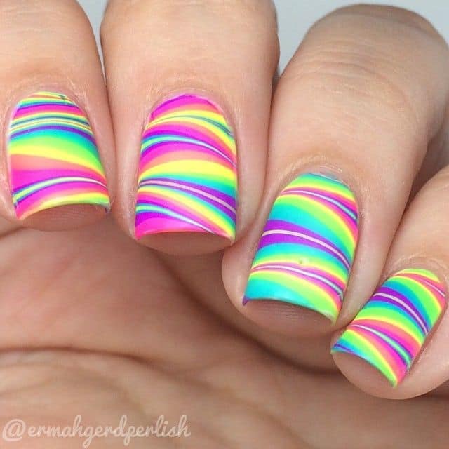 Rainbow Water Marble Nail Art