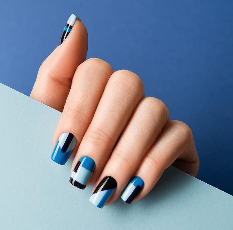 black blue and white nails