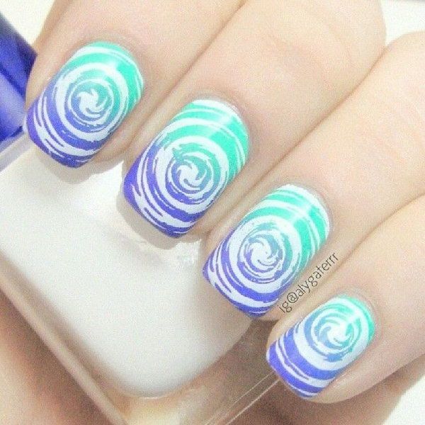 Light blue Water Marble Nail idea