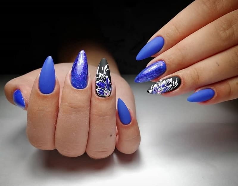 black, blue and white nails 