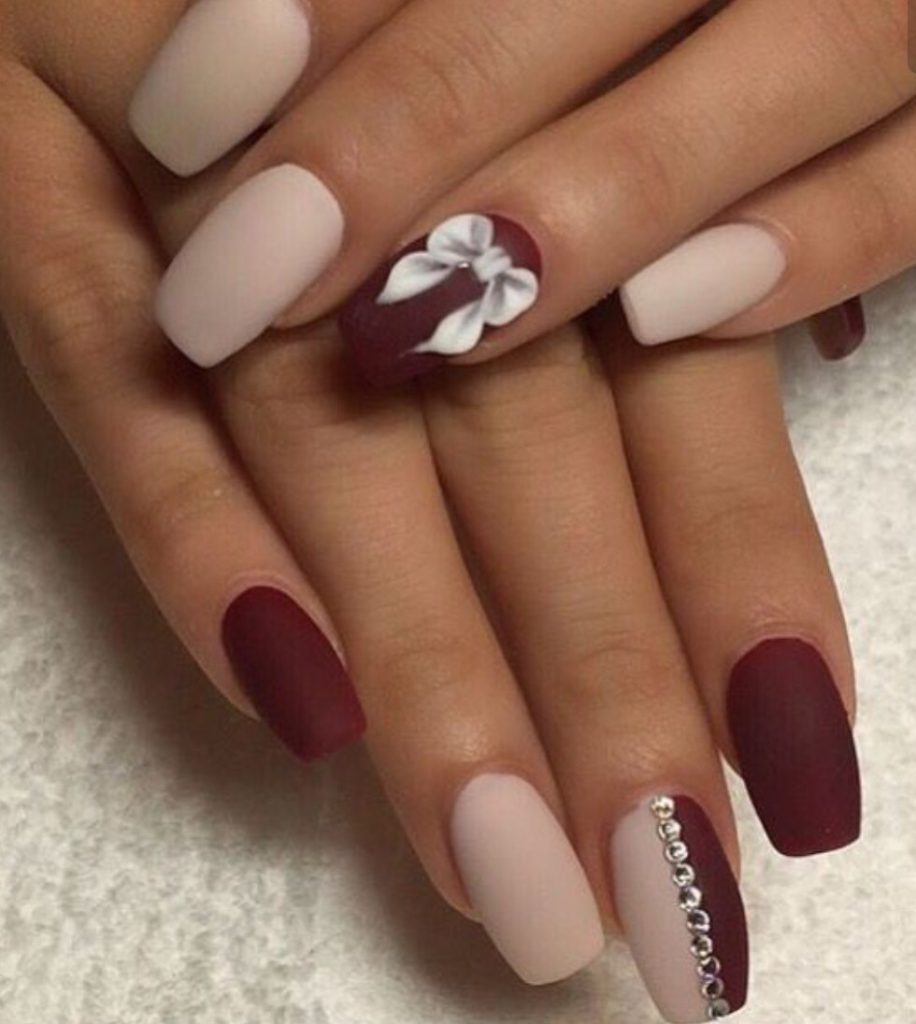 Maroon Nails With Gemstones