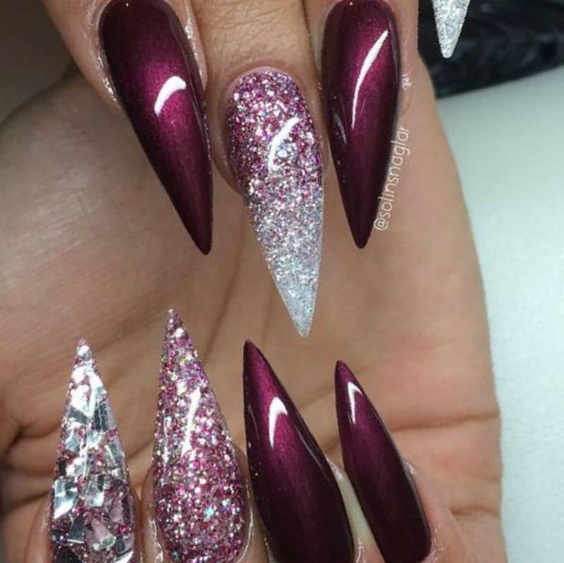 Glitter Maroon Nails