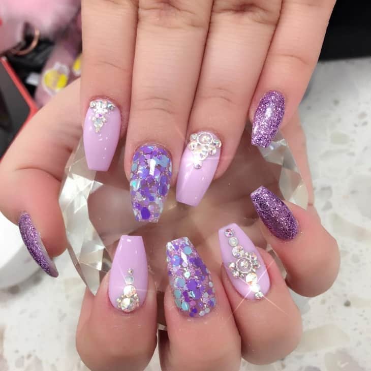 purple bling nail design