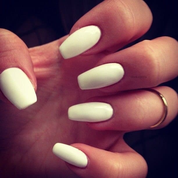 White Squoval Shaped Nail design