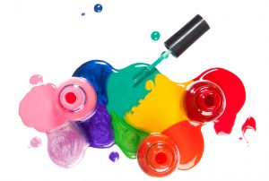 Bright, glossy finish; multi-colored rainbow palette.