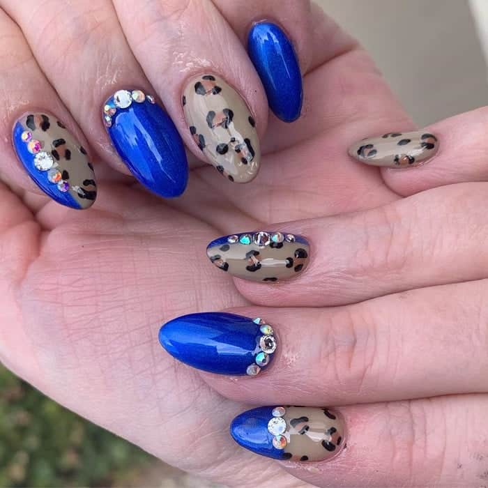 Cheetah Print Nails With Rhinestones