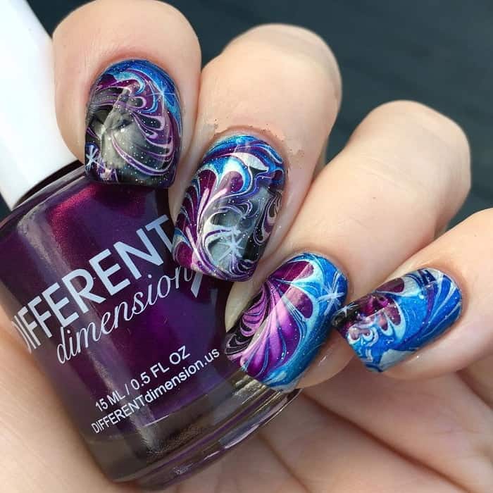 galaxy water marble nails