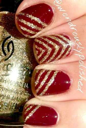 Maroon Nails With Golden Touch