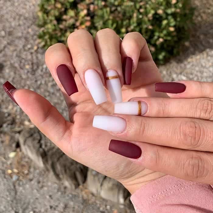 maroon and white nails