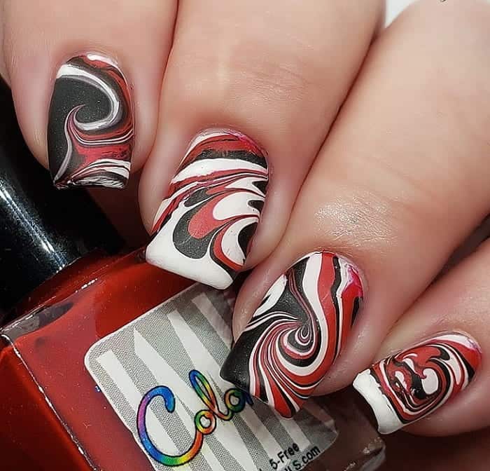 water marble matte nails