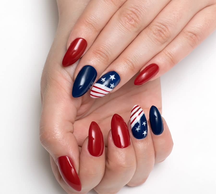 patriotic almond nail design