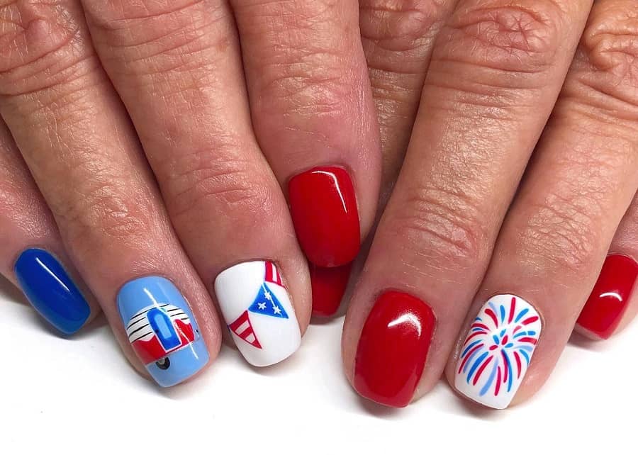 patriotic nails with firework design