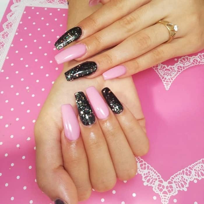 pink and black coffin nails