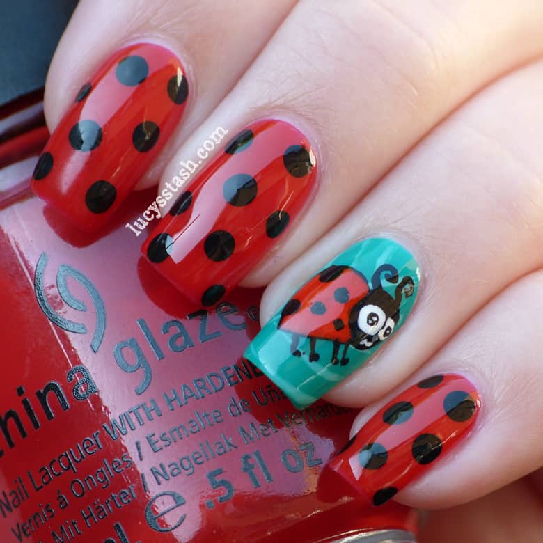 Polka Dot Ladybug Nail Design
