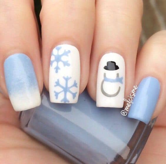 sky blue Winter Nail design