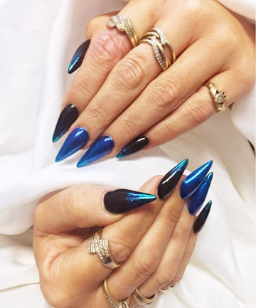 Ombre Blue Short Stiletto Nails