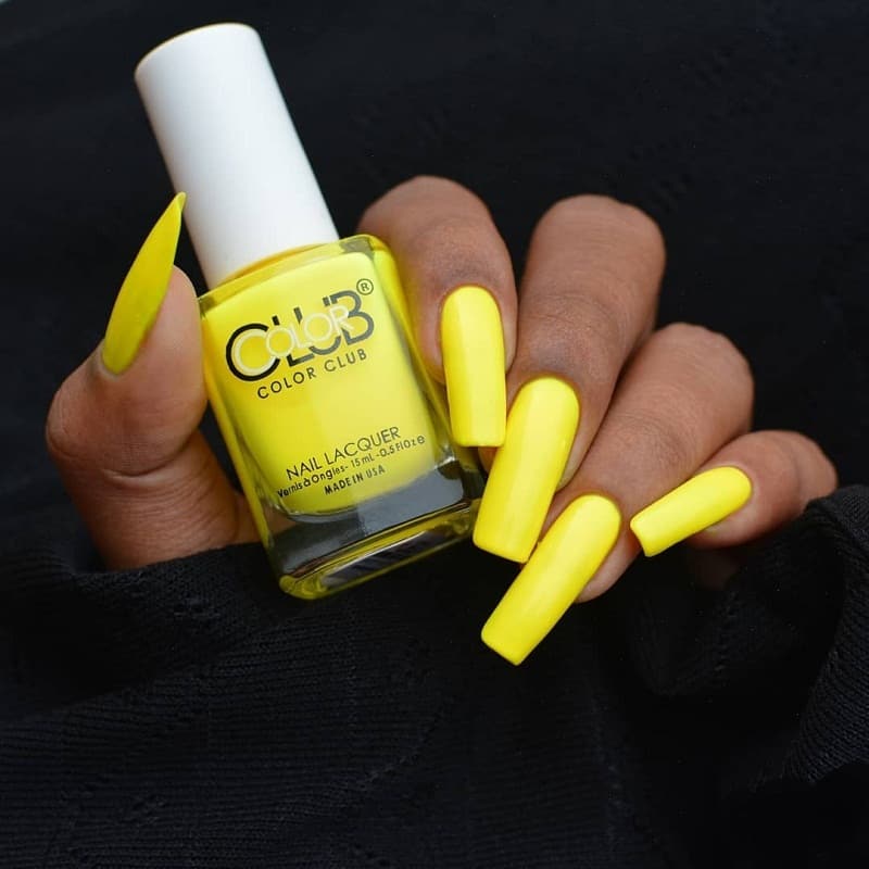 yellow long square nails