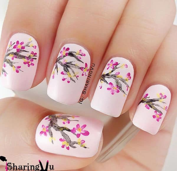  Base Cherry Blossom Nail Art