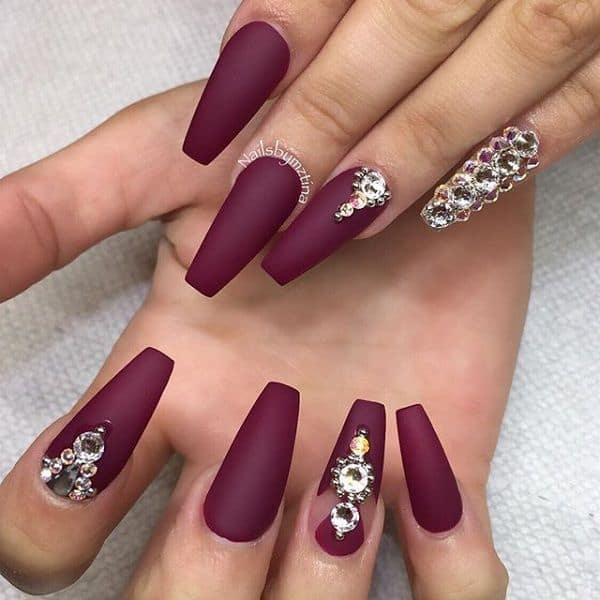 Matte Maroon Ballerina Nail