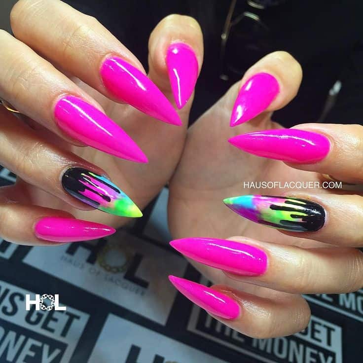 Shocking Pink Stiletto Nail Design