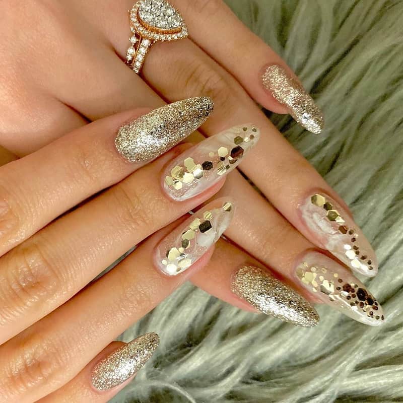 clear sparkly long almond nails