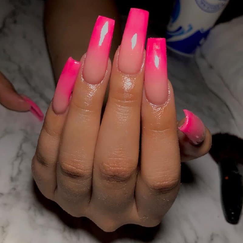 hot pink long square nails