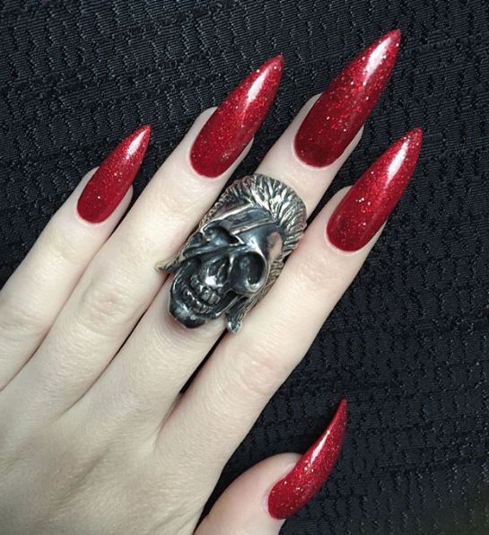 Long Red Stiletto Nail Design