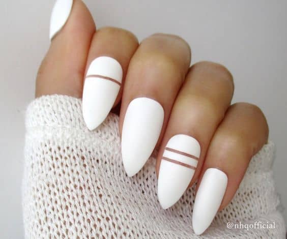 White striped Stiletto Nail