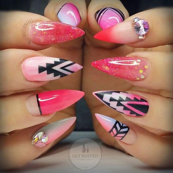 stiletto nail design in tribal vibe