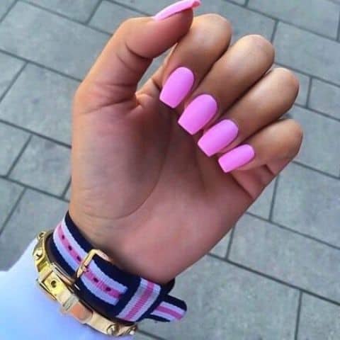 neon pink square acrylic nail 