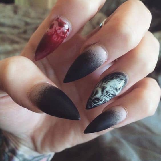 Halloween stiletto nail design idea