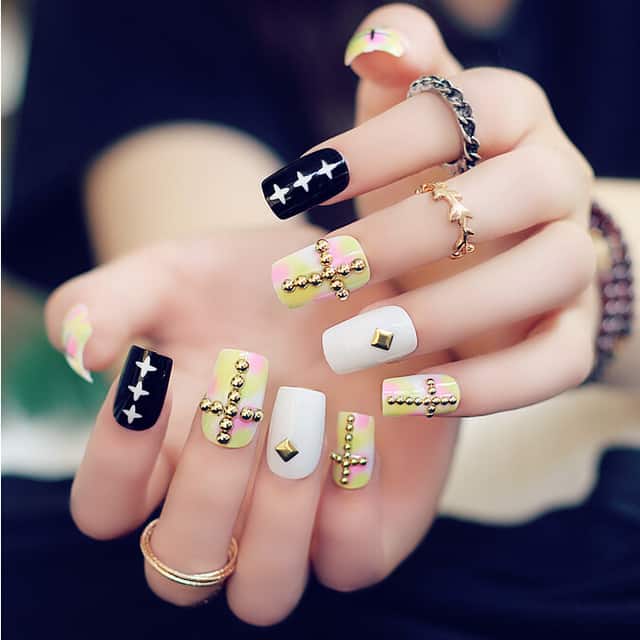 Cross Design with Stud on Acrylic nail