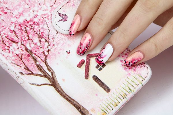 Black and White Cherry Blossom Nail Art - wide 5