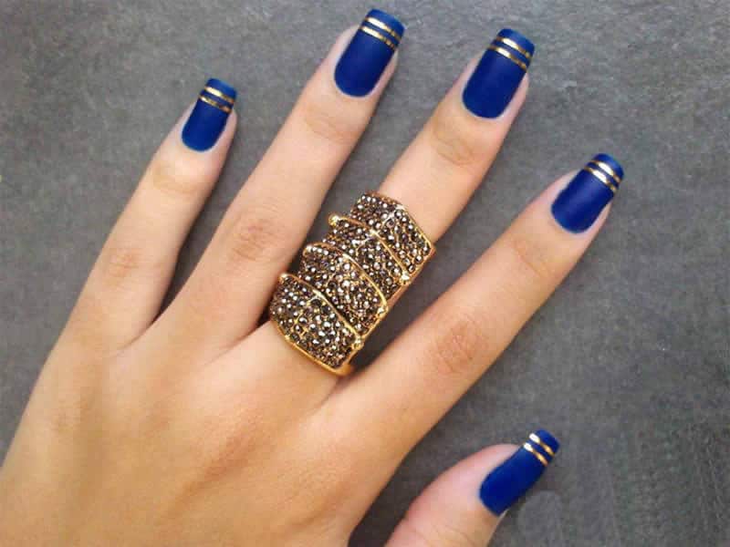 Blue Matte long Square Nail 