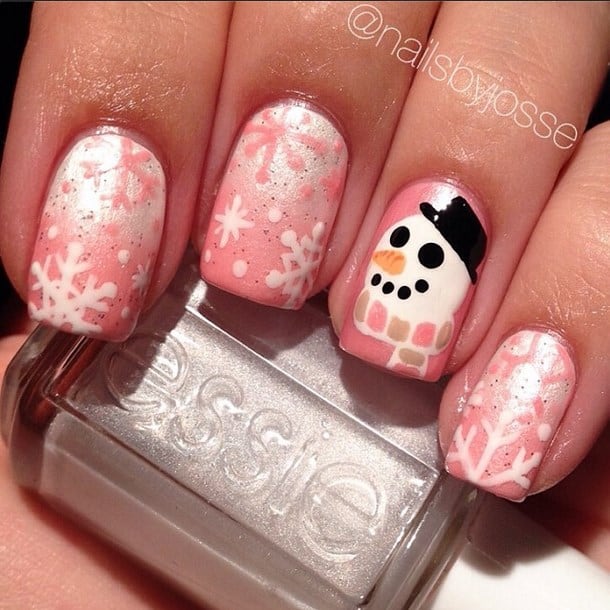 Peachy Snowflake Nail Art