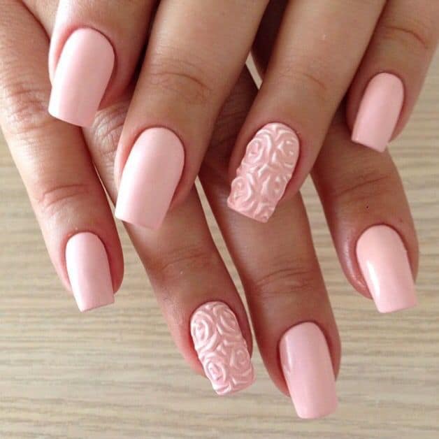 pink matte long square nail