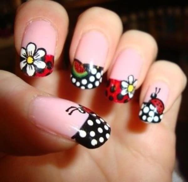 Black & White Ladybug Nail Designs