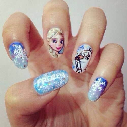 Elsa & Olaf Frozen Nail Design