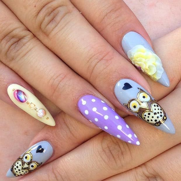 Stiletto shapped Owls nails