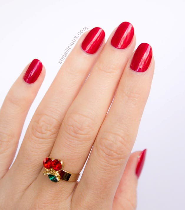 Red Short Oval Nail design 