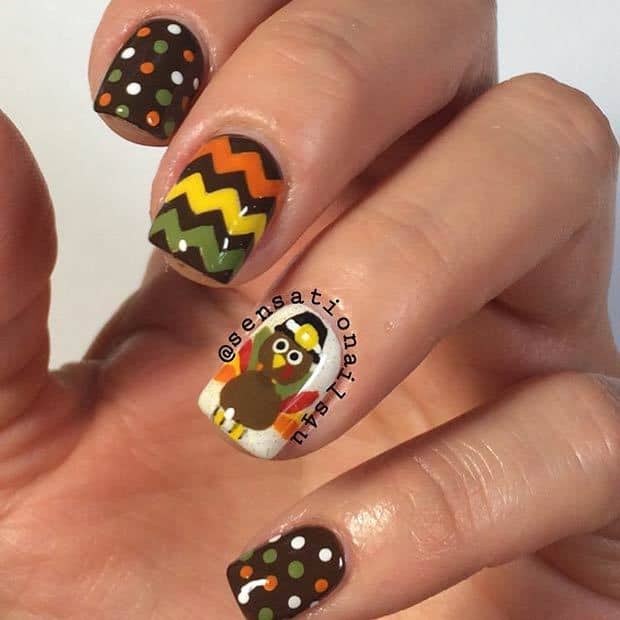 Chevron art nail for thanksgiving