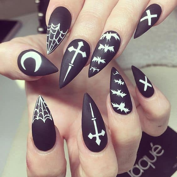 Cross on Matte Stiletto Nails