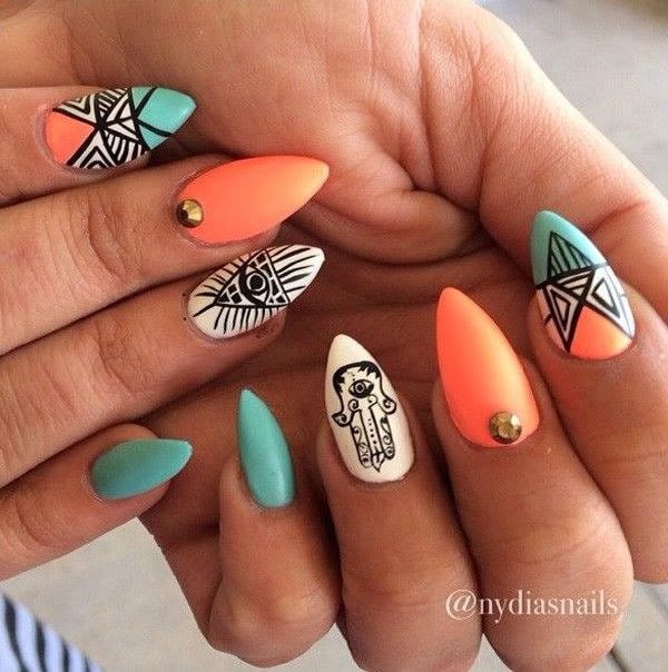 Aztec Art on Matte Stiletto nails