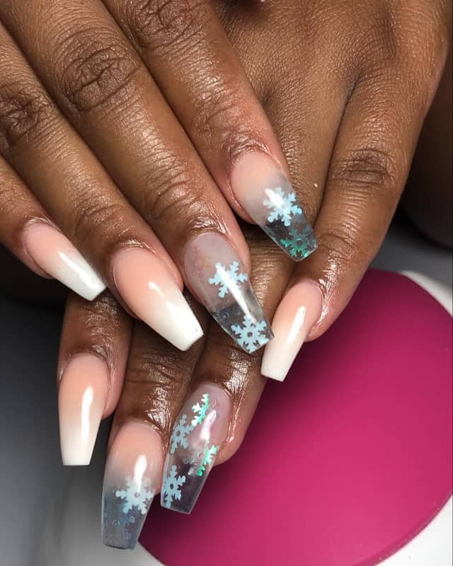 clear snowflakes nail design