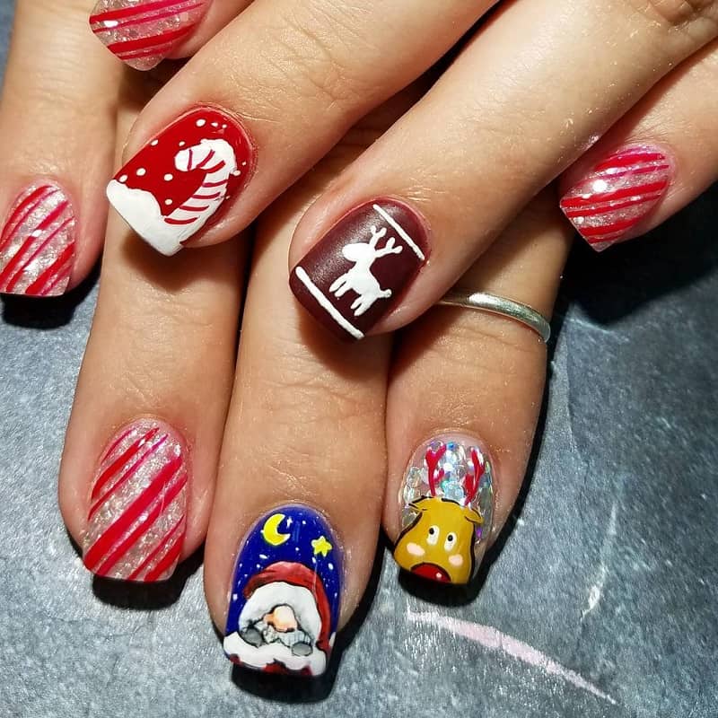 hand painted christmas nail art design